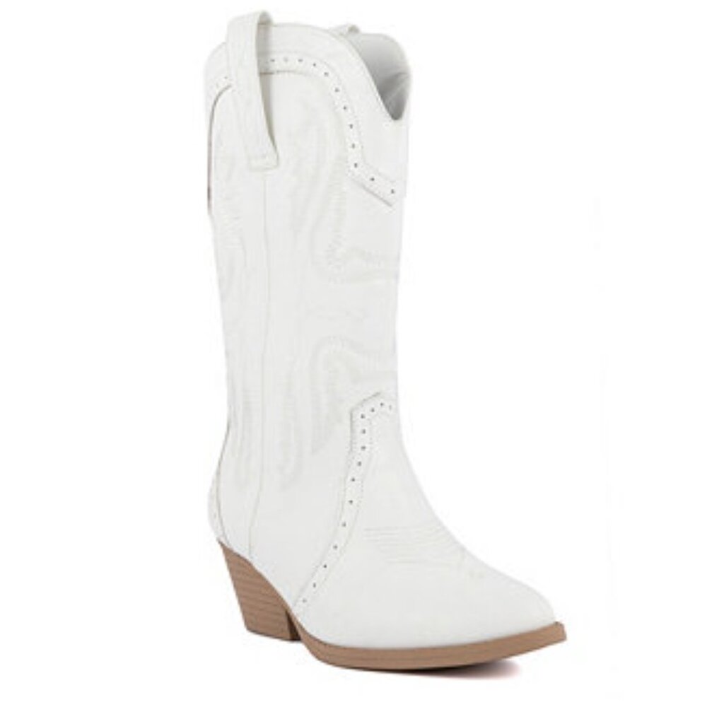 Sugar Tammy Tall Cowboy Pull On White Western Elegant Boots sz 9.5 NWT